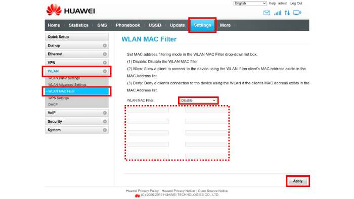 Memblokir pengguna ilegal router Huawei
